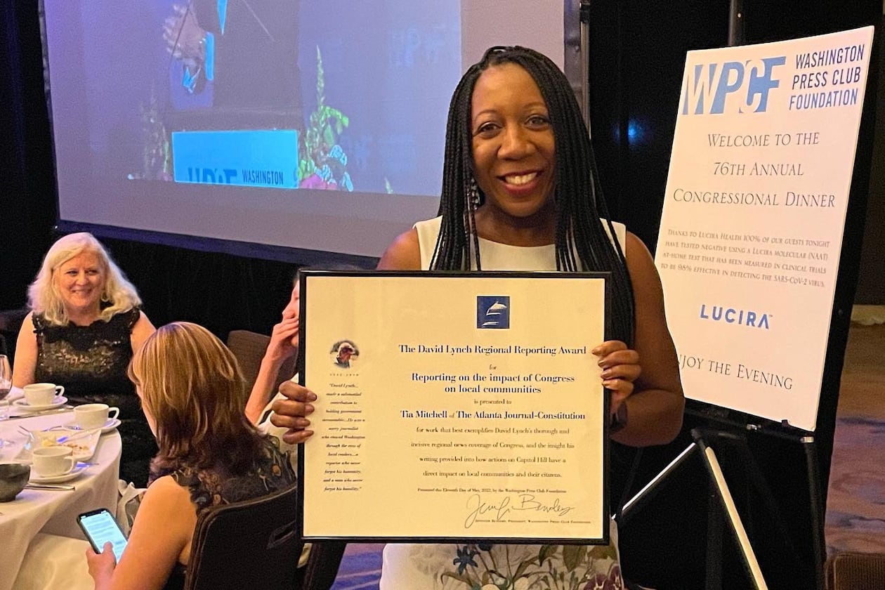AJC Washington correspondent Tia Mitchell was awarded the 2022 David Lynch Award for Regional Reporting.