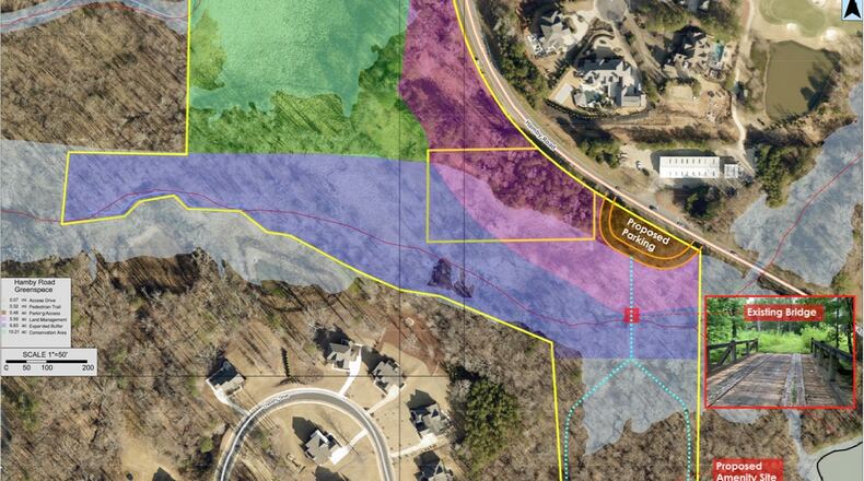 Milton has released draft concepts for Greenprint, and six city greenspaces including this 28-acre Hamby Road space. (Courtesy City of Milton)