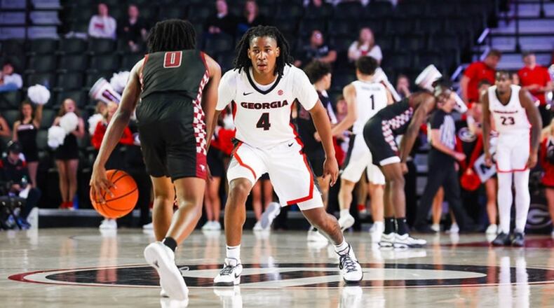 Georgia guard Silas Demary Jr. (4) Georgia's game against North Carolina Central at Stegeman Coliseum in Athens, Ga., on Sunday, Nov. 12, 2023. (Cassie Baker/UGAAA)