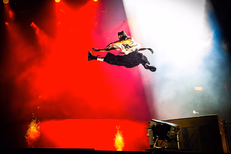 After a lengthy rain delay and evacuation, Twenty One Pilots closed out Saturday night at Shaky Knees with genre bending hits on the Peachtree Stage on Sept. 19, 2026, in Atlanta. (Ryan Fleisher for the AJC)