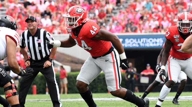 Georgia freshman defensive end Travon Walker played in five games before being sidelined this past weekend with a wrist injury that required surgery. (Perry McIntyre/UGA Athletics)