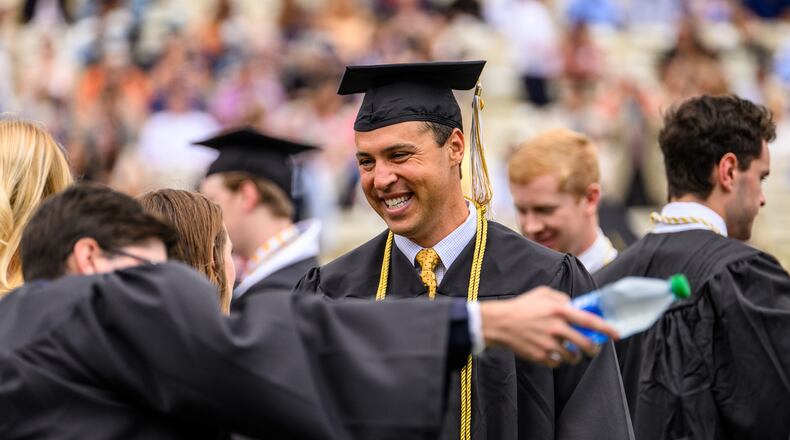 Georgia Tech baseball great Mark Teixeira, shown here at his graduation from the institute in May 2022, will have his jersey number retired May 20, 2023 at Russ Chandler Stadium. (Danny Karnik/Georgia Tech Athletics)