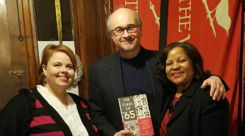 Alison Law (left), host of Literary Atlanta, stands with Jim Auchmutey, author of "The Class of  65" and Kalin Thomas, program director at The Wren s Nest.