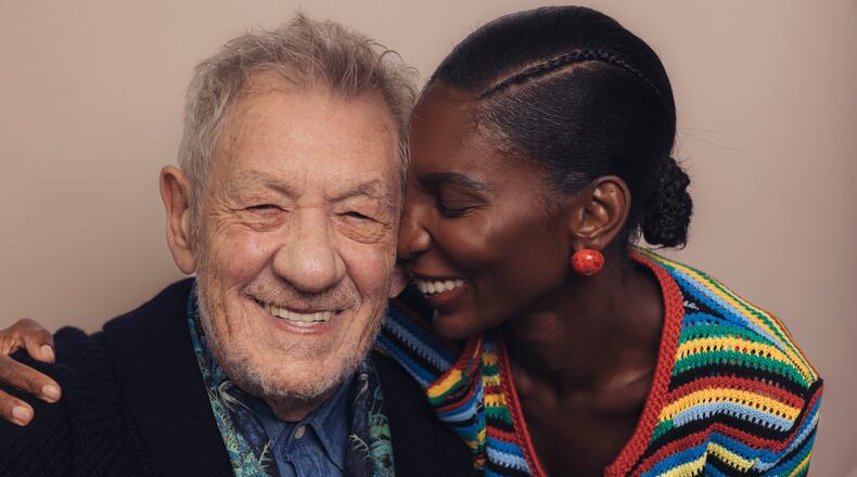 Actors Ian McKellen, left, and Michaela Coel poses for a portrait to promote "The Christophers" on Thursday, April 9, 2026, in New York. (Photo by Victoria Will/Invision/AP)