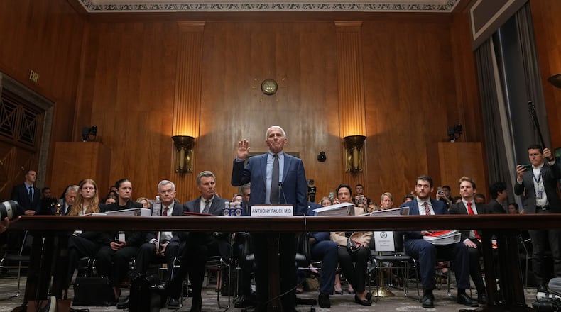 Dr. Anthony Fauci is sworn in before the Senate Homeland Security and Governmental Affairs Committee at the Capitol, Wednesday, July 29, 2026, in Washington. (AP Photo/Allison Robbert)