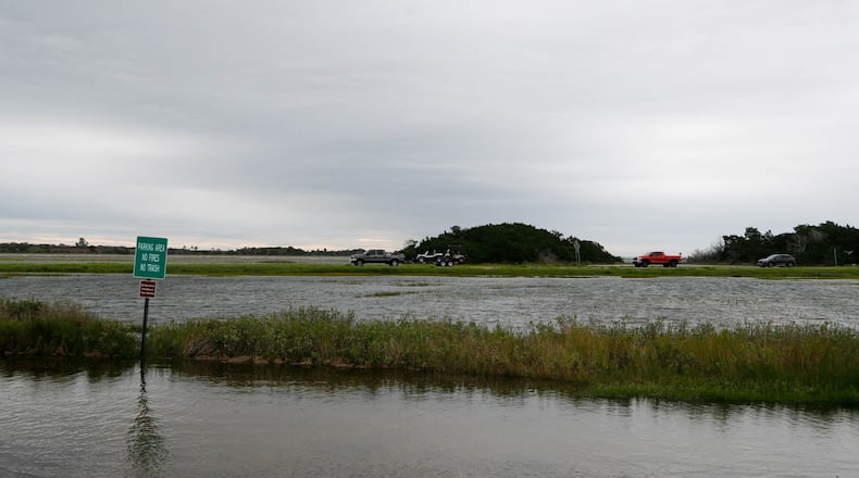 FILE: High winds and an extreme tide pushed the high tide to nearly flood Highway 80 on Thursday September 29, 2022 as Tybee Island feels the impact from Hurricane Ian. Researchers use a tide guage located on Highway 80 at Fort Pulaski to measure sea-level rise across the years. (Photo Courtesy of Richard Burkhart/Savannah Morning News)