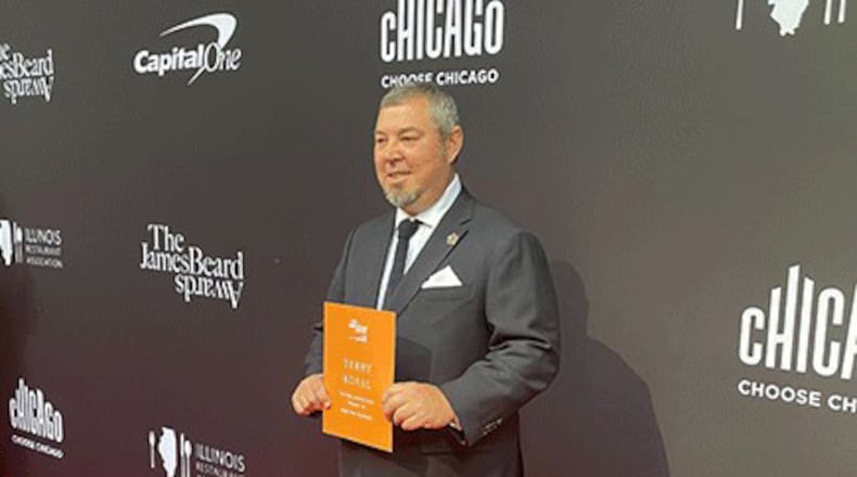 Chef Terry Koval of the Deer and the Dove and B-Side in Decatur on the red carpet at the James Beard Foundation Awards June 5, 2023 in Chicago. (Photo courtesy of Angela Hansberger)