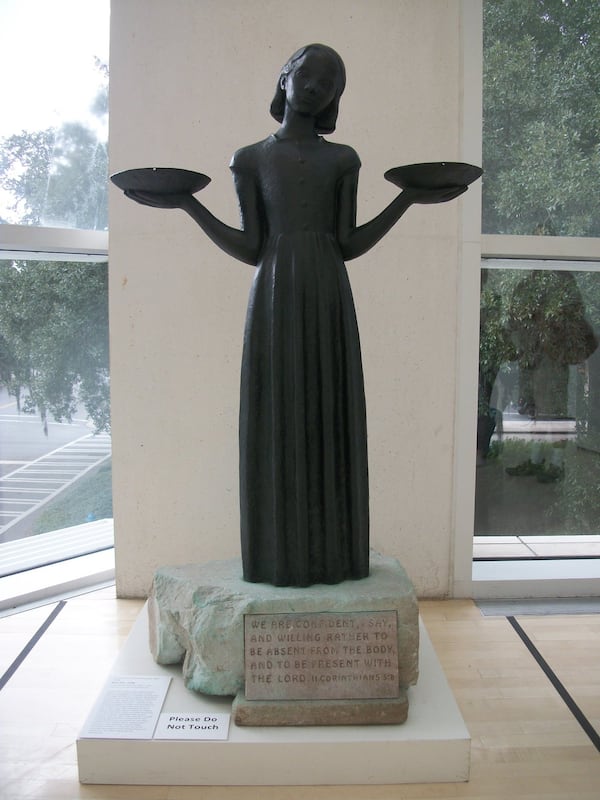 An icon of Savannah, the “Bird Girl” statue made famous by “Midnight in the Garden of Good and Evil” now stands inside a gallery at the Jepson Center for the Arts in Savannah. (Contributed by Blake Guthrie) 