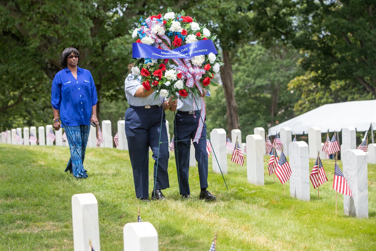 The National Memorial Day Association of Georgia holds the 77th annual Memorial Day Observance at the Marietta National Cemetery on Monday, May 29, 2003 where the presentation of the floral wreaths takes place. (Jenni Girtman for The Atlanta Journal-Constitution)