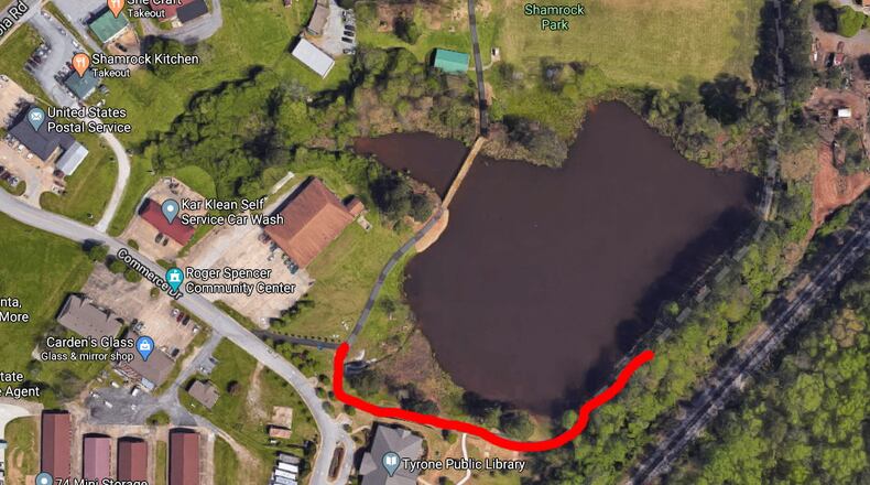 A portion of the Shamrock Park lake trail in Tyrone will be closed for about two weeks. Courtesy Town of Tyrone