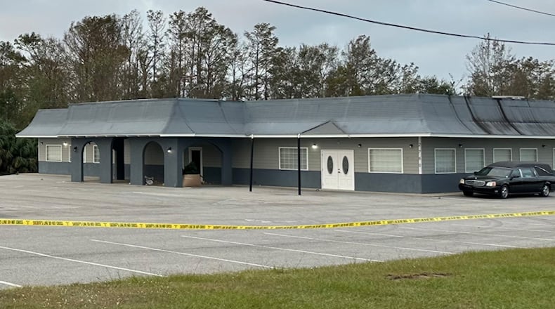 Crime tape surrounded Johnson Funeral Home in Coffee County, Georgia on Monday Oct. 28, 2024.