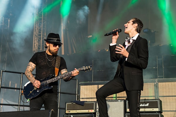 FILE - Dave Navarro, left, and Perry Farrell of Jane's Addiction perform during KAABOO 2017 at the Del Mar Racetrack and Fairgrounds on Sept. 16, 2017, in San Diego, Calif. (Photo by Amy Harris/Invision/AP, File)