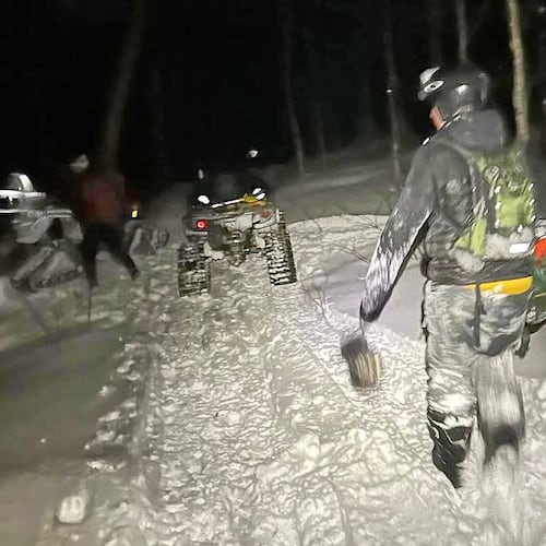 In this photo released by the Stowe Mountain Rescue, Stowe Mountain Rescue responses to a 911 call from a lost skier and snowboarder in the backcountry outside Stowe Mountain Resort on Nov. 29, 2025 in Stowe, Vt. (Stowe Mountain Rescue via AP)