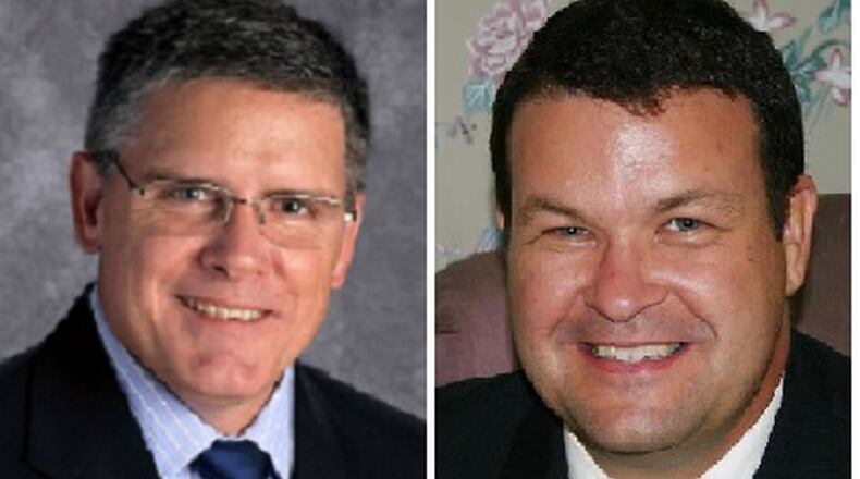 Robert Downs (left) is the sole finalist for the Buford City Schools superintendent post. Geye Hamby (right) resigned after an audio recording surfaced with a voice alleged to be his used racial slurs and threats to kill temporary construction workers who had angered him.
