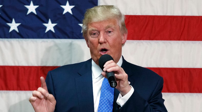 Republican presidential candidate Donald Trump speaks during a town hall in Sandown, N.H., on Thursday. AP/ Evan Vucci
