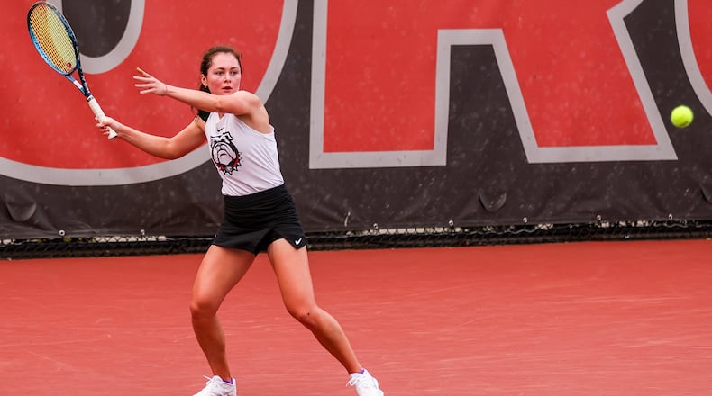 Georgia tennis player Anastasiia Lopata during Georgia's second round match of the 2023 NCAA Division I women's tennis championship against FSU at Henry Feild Stadium inside the Dan Magill Tennis Complex in Athens, Ga., on Saturday, May 6, 2023. (Tony Walsh/UGAAA)