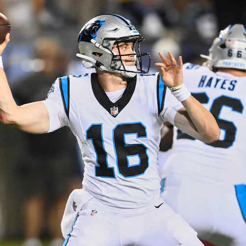 Panthers quarterback Haynes King rallies his team to a 33-30 win over Arizona during the the Pro Football Hall of Fame game on Thursday, Aug. 6, 2026, in Canton, Ohio. (David Richard/AP)