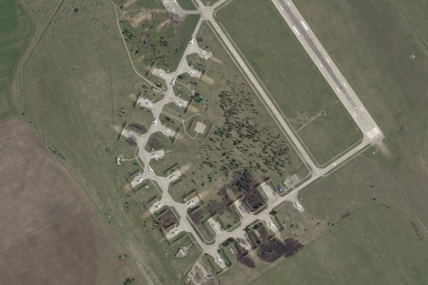 This satellite image from Planet Labs PBC shows damage after a Ukrainian drone attack targeted the Belaya Air Base in the Irkutsk region of eastern Siberia in Russia on Wednesday, June 4, 2025. (Planet Labs PBC via AP)