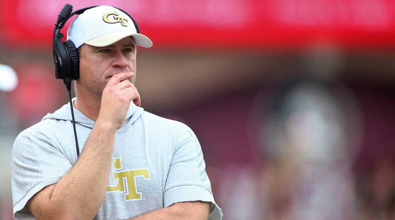 Georgia Tech head coach Brent Key watches during the fourth quarter of an NCAA college football game against Florida State, Saturday, Oct. 29, 2022, in Tallahassee, Fla. (AP Photo/Phil Sears)