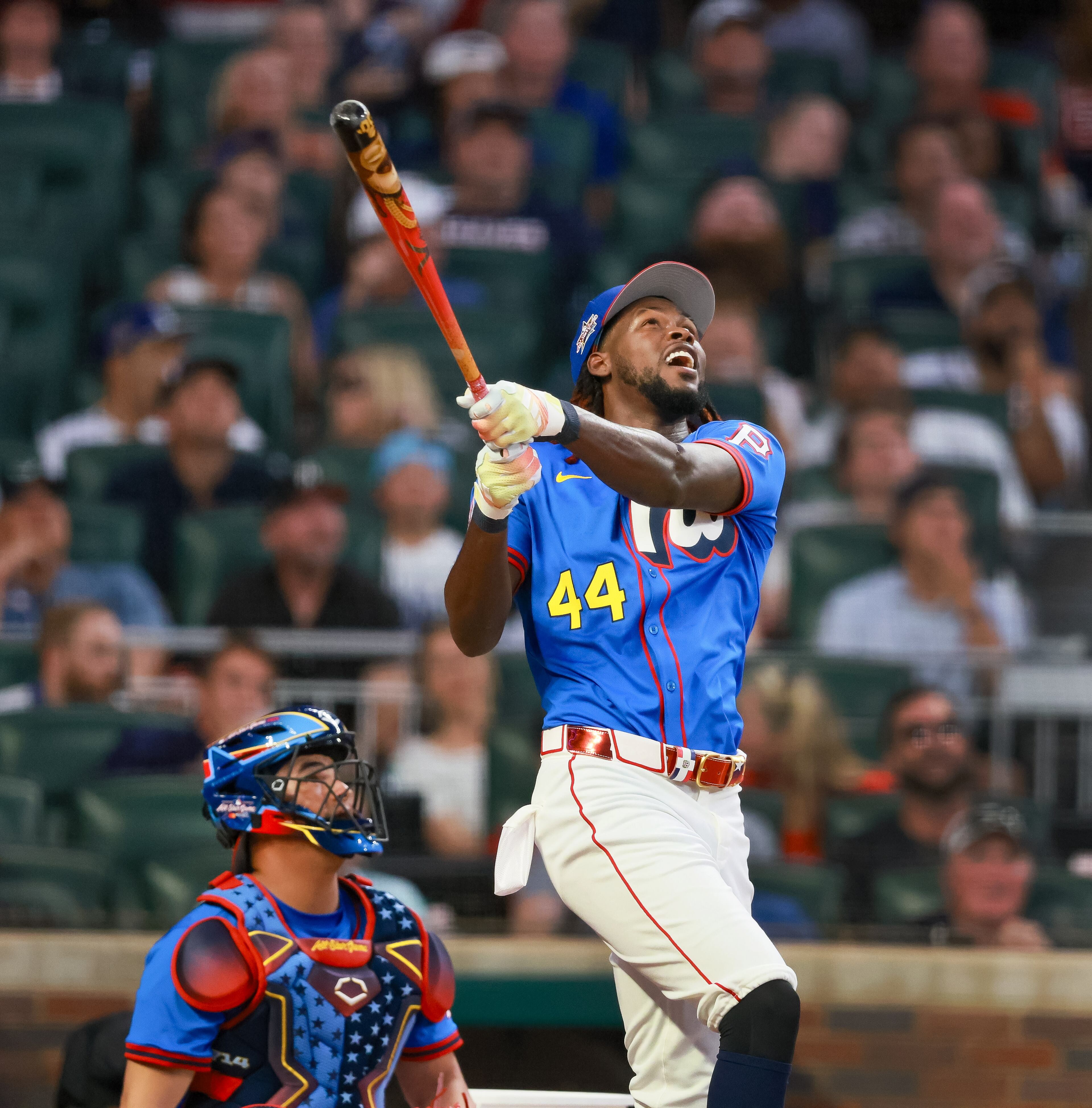 Pittsburgh Pirates shortstop Oneil Cruz (15) hits a home run during the MLB Home Run Derby as part of the All-Star Game festivities on Monday, July 14, 2025 at Truist Park in Atlanta. Jason Getz / AJC