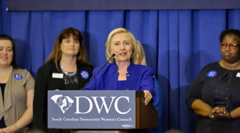 Hillary Clinton speaks to a South Carolina women's Democratic conference in her first visit to the South this campaign.