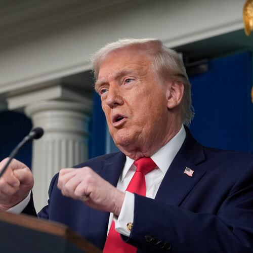 President Donald Trump gestures while he speaks in the James Brady Press Briefing Room at the White House, Tuesday, Jan. 20, 2026, in Washington. (AP Photo/Alex Brandon)