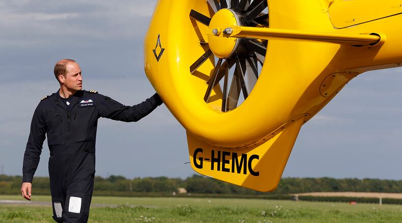 CAMBRIDGE, ENGLAND - JULY 27: Prince William, Duke of Cambridge starts his final shift with the East Anglian Air Ambulance based out of Marshall Airport on July 27, 2017 near Cambridge, England. (Photo by Heathcliff O'Malley - WPA Pool/Getty Images)