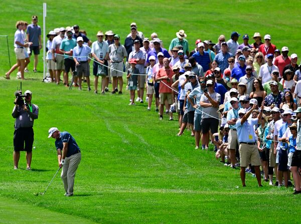 Jerry Kelly hits a fairway shot on the third hole during the second round of the 45th U.S. Senior Open Championship at The Broadmoor Friday, June 27, 2025, in Colorado Springs, Colo. (Andy Cross/The Denver Post via AP)