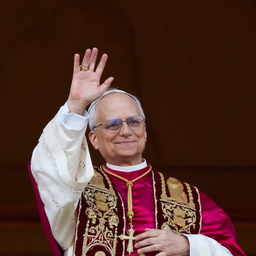 FILE - Newly elected Pope Leo XIV appears at the balcony of St. Peter's Basilica at the Vatican, May 8, 2025. (AP Photo/Alessandra Tarantino, File)