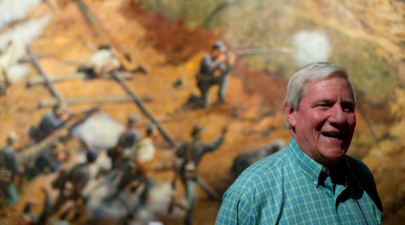Beverly M. “Bo” DuBose III, whose collection of Civil War artifacts is displayed at the Atlanta History Center, visited the cyclorama painting “The Battle of Atlanta” as it was being prepared for a move to the Atlanta History Center. BRANDEN CAMP / SPECIAL