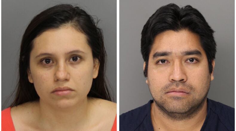 Mugshots of Reyna Romero, left, and Juan DeJesus