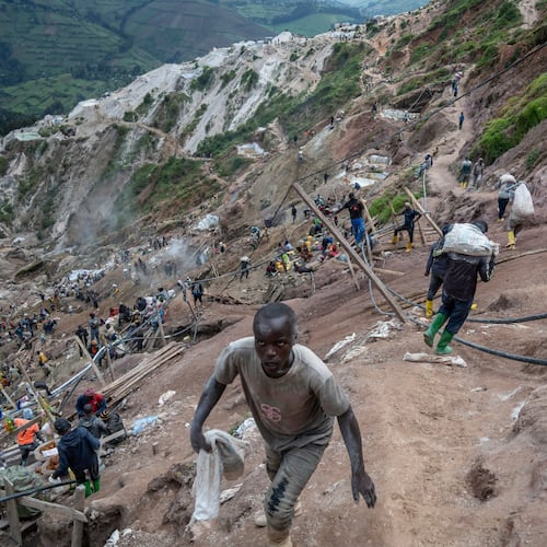 FILE -Miners work at the D4 Gakombe coltan mining quarry in Rubaya, Democratic Republic of Congo, on Friday, May 9, 2025. (AP Photo/Moses Sawasawa, File)