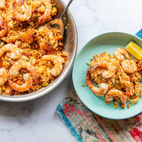Quick Shrimp and Chorizo Paella. (Aaliyah Man for the AJC/Food styling by Kate Williams)