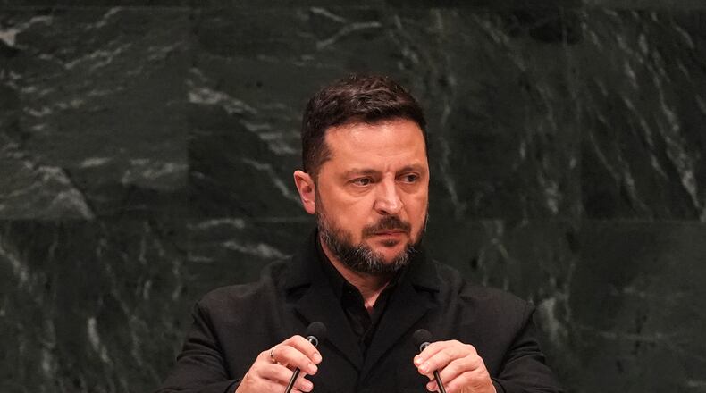 Ukraine's President Volodymyr Zelenskyy speaks during the 81st session of the United Nations General Assembly at United Nations headquarters, Wednesday, Sept. 23, 2026. (AP Photo/Heather Khalifa)