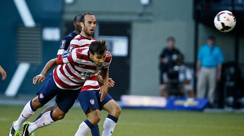 America's Chris Wondolowski scores his second goal in the first half on his way to a hat trick against Belize Tuesday in the CONCACAF Gold Cup at Jeld-Wen Field in Portland, Ore.