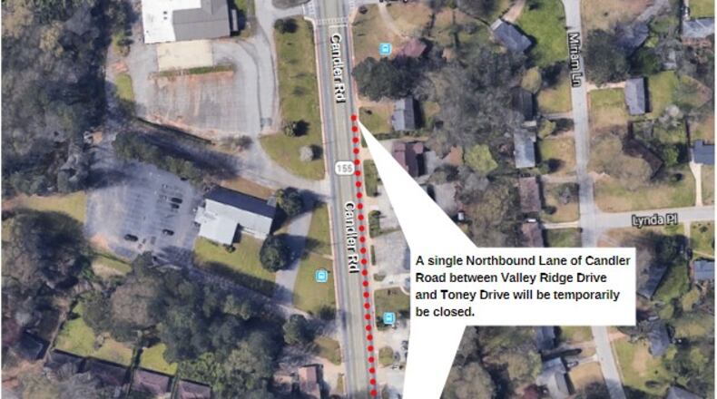 Candler Road construction to rehabilitate 350 linear feet of aging sewer pipe is set to be finished by Wednesday, June 3.