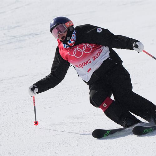 FILE - Anastasia Tatalina, of the Russian Olympic Committee, reacts during the women's slopestyle finals at the 2022 Winter Olympics, Tuesday, Feb. 15, 2022, in Zhangjiakou, China. (AP Photo/Gregory Bull, File)