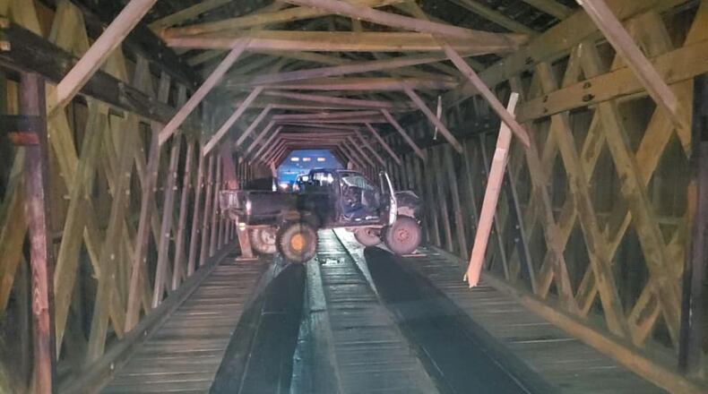 A truck blocked the Watson Mill Covered Bridge in Comer after what authorities call a “DUI related accident.”