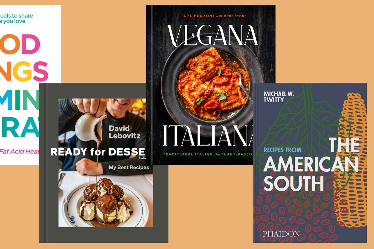 Fall cookbooks include (from left): “Good Things: Recipes and Rituals to Share With People You Love" by Samin Nosrat; Ready for Dessert, Revised: My Best Recipes” by David Lebovitz; “Vegana Italiana: Traditional Italian the Plant-Based Way” by Tara Punzone with Gene Stone and “Recipes from The American South” by Michael W. Twitty (Courtesy)