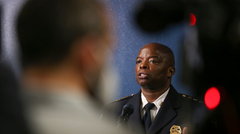 Atlanta police Chief Rodney Bryant speaks at a press conference in May. (Rebecca Wright for the Atlanta Journal-Constitution)