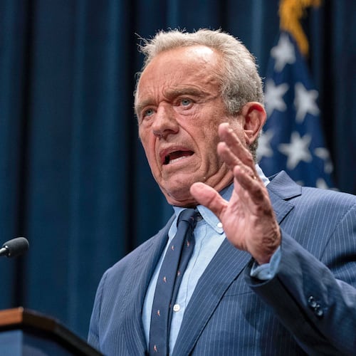 FILE - Health and Human Services Secretary Robert F. Kennedy Jr. speaks during a news conference on the Autism report by the CDC at the Hubert Humphrey Building Auditorium in Washington, April 16, 2025. (AP Photo/Jose Luis Magana, file)