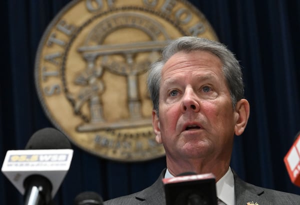 Gov. Brian Kemp speaks before signing the state’s new budget at the Georgia state Capitol on Tuesday. (Hyosub Shin/AJC)