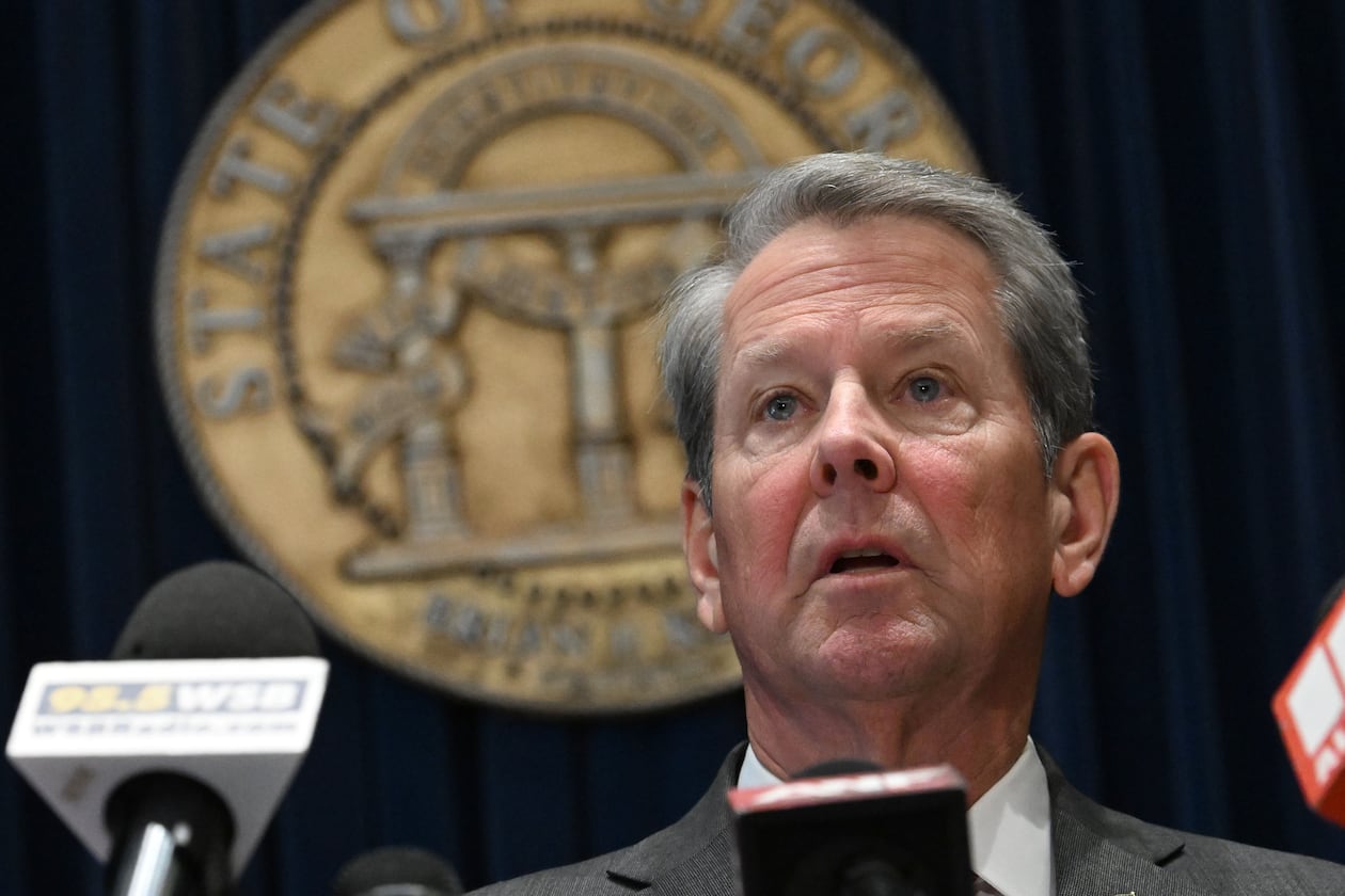 Gov. Brian Kemp speaks before signing the state’s new budget at the Georgia Capitol on Tuesday, May 12, 2026, in Atlanta. Kemp signed the budget, but not without trimming about $300 million of spending approved by the General Assembly just last month. (Hyosub Shin/AJC)