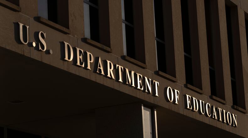 FILE - The headquarters of the U.S. Department of Education, March 12, 2025, in Washington. (AP Photo/Mark Schiefelbein, File)