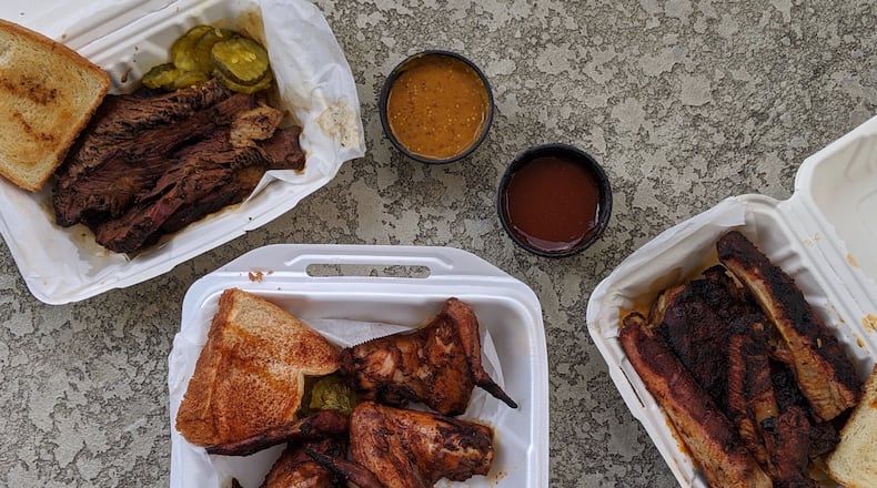 Brisket, whole wings and ribs from Lake & Oak BBQ.