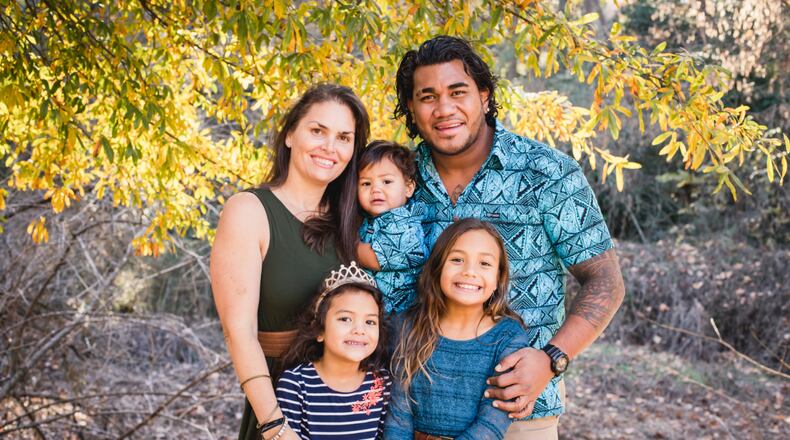 Salesi Tongamoa, his wife Emily and their three children. Tongamoa will return home Thursday from Tonga after spending a month on the South Pacific island due to COVID-19 travel restrictions.