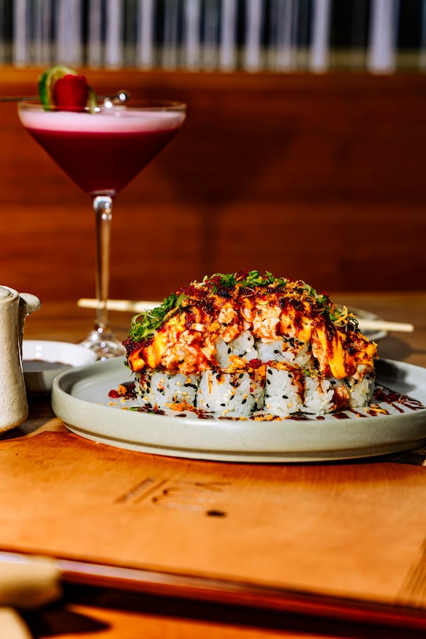 Among the offerings at Yuji Modern Japanese are a Kyoto roll and a desert rose cocktail. (Courtesy of Xzavier Nanthavongsa/Yuji Modern Japanese)