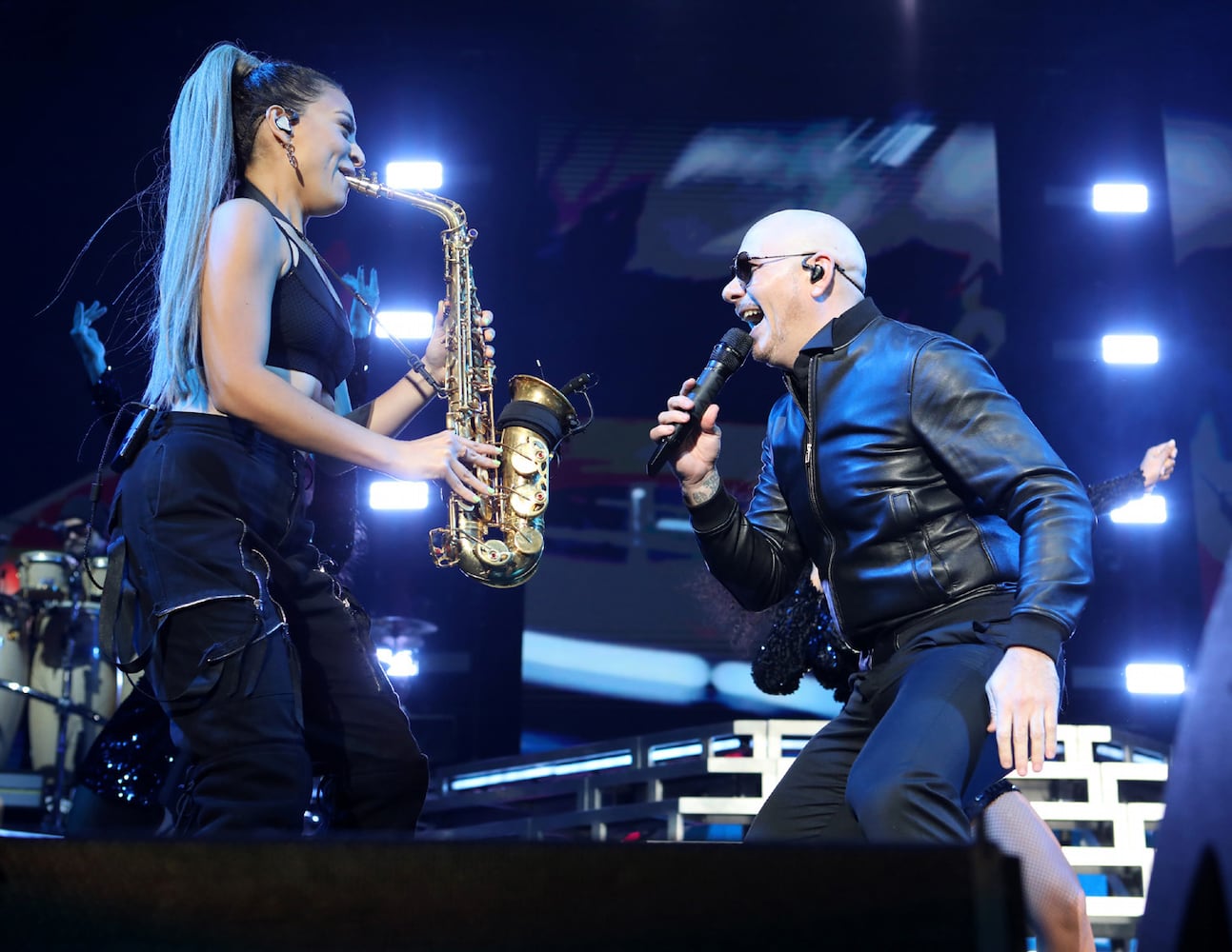 Pitbull and Iggy Azalea energized the sold out Ameris Bank Amphitheatre crowd on the I Feel Good Tour stop on Sunday, October 10, 2021 in Alpharetta.
Robb Cohen for the Atlanta Journal-Constitution