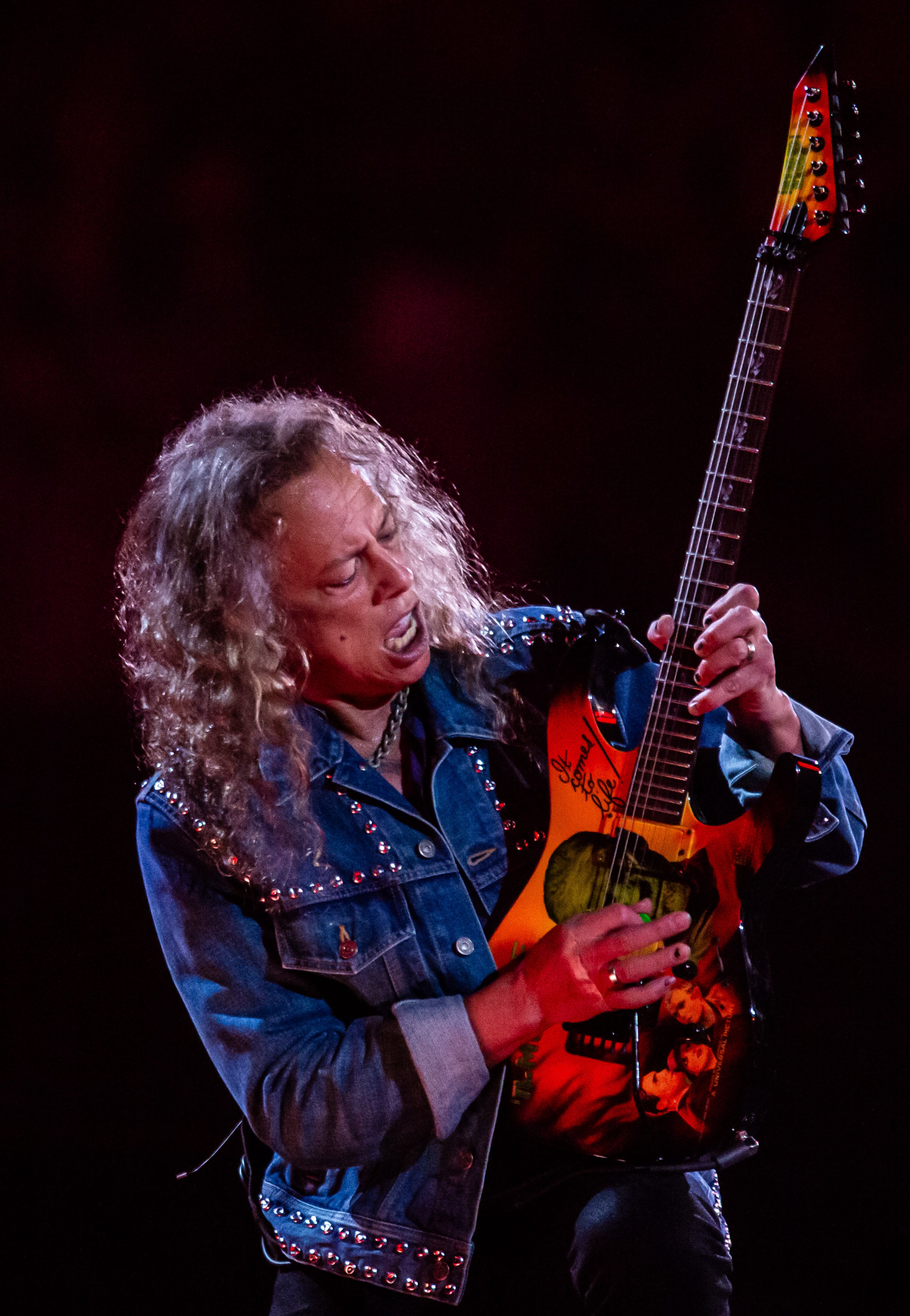 Kirk Hammett and Metallica played Mercedes-Benz Stadium on Tuesday night. (Ryan Fleisher for the AJC)