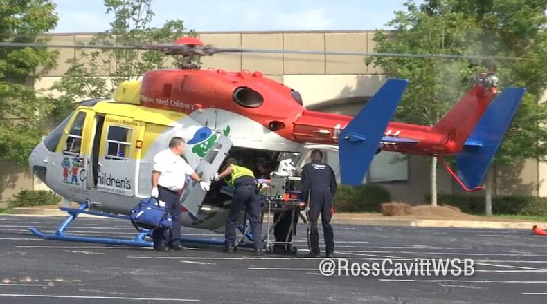A 2-year-old girl was flown from nearby Pope High School to Children’s Healthcare of Atlanta at Scottish Rite. (Credit: Channel 2 Action News)